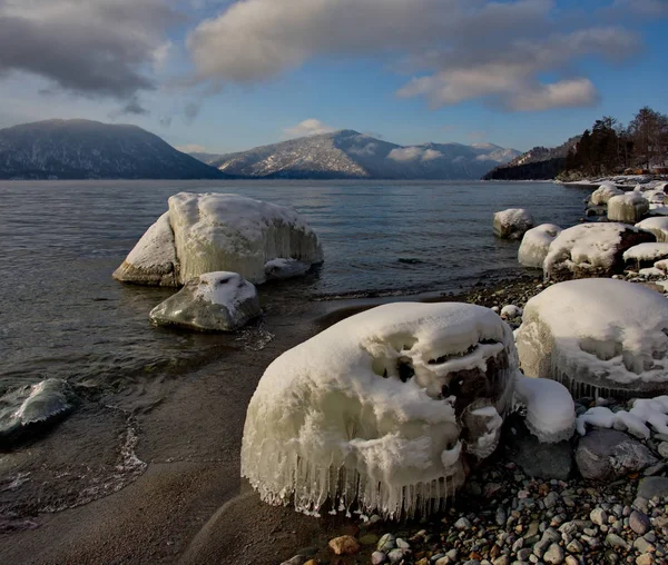 Russia Montagna Altai Tramonto Sul Lago Teletskoye — Foto Stock