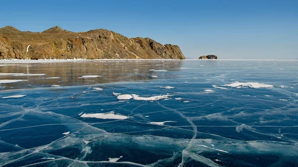 Russia Siberia Orientale Incredibile Trasparenza Del Ghiaccio Del Lago Baikal — Foto Stock