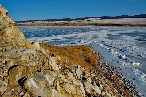 Rusko Východní Sibiř Úžasné Průhlednost Ledu Jezera Bajkal Kvůli Nedostatku — Stock fotografie