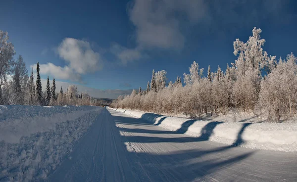 Росія Зимова Дорога Від Алтаю Shoria Гори — стокове фото