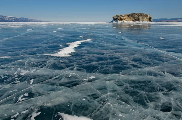 Russia Bellezza Unica Ghiaccio Trasparente Del Lago Baikal — Foto Stock