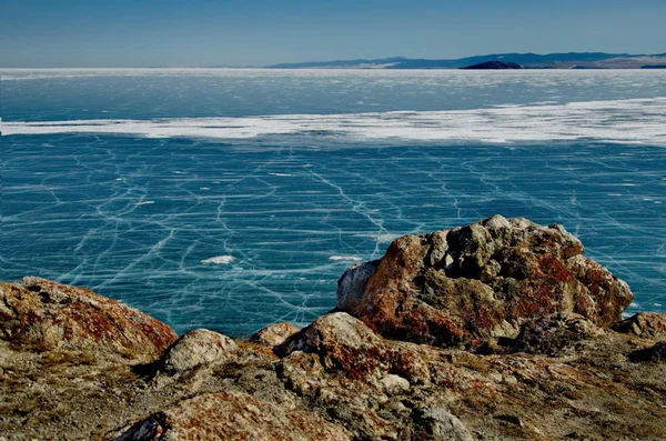 Rusko Jedinečnou Krásu Transparentní Ledové Jezero Bajkal — Stock fotografie