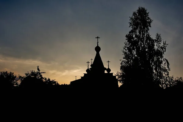 Puesta Sol Sobre Iglesia Ortodoxa — Foto de Stock