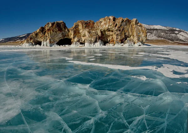 Rusya Deniz Baykal Şeffaf Buz Benzersiz Güzelliği — Stok fotoğraf