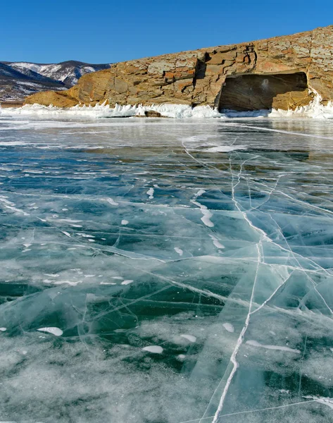 Rusko Jedinečnou Krásu Transparentní Ledové Jezero Bajkal — Stock fotografie