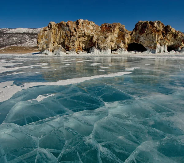 Rusland Unieke Schoonheid Van Transparante Ijs Van Het Baikalmeer — Stockfoto