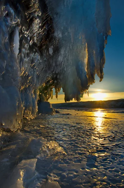 Russia Tramonto Ghiaccio Del Lago Baikal — Foto Stock