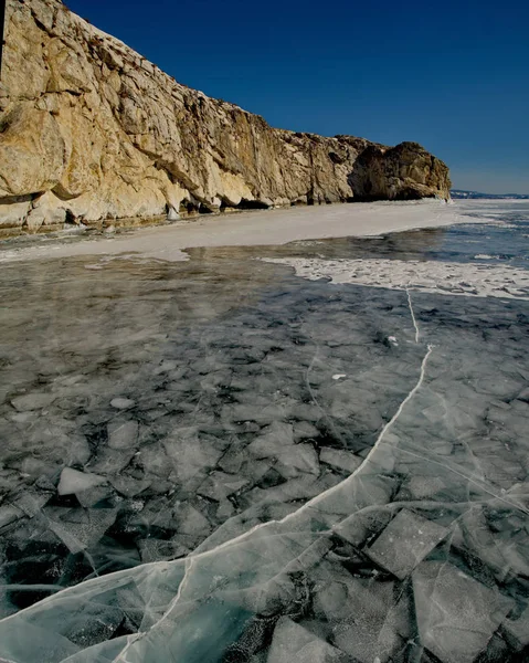 Rússia Beleza Única Gelo Transparente Lago Baikal — Fotografia de Stock