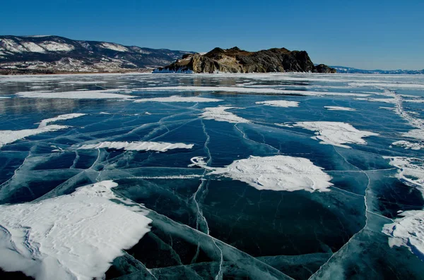 Rusko Jedinečnou Krásu Transparentní Ledové Jezero Bajkal — Stock fotografie