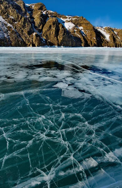 Russland Die Einzigartige Schönheit Des Transparenten Eises Des Baikalsees — Stockfoto