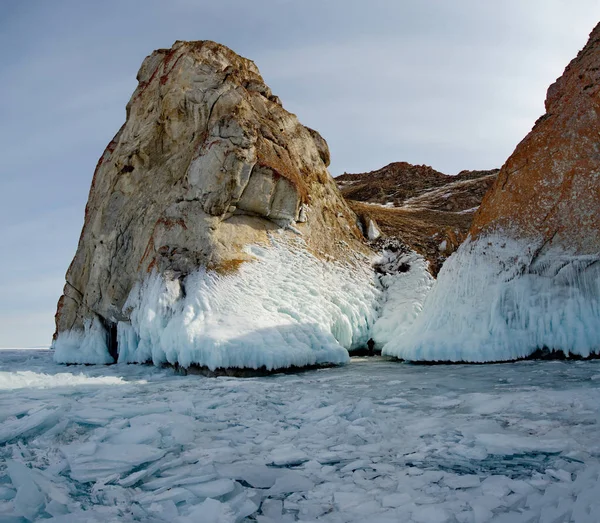 Rusko Východní Sibiř Jedinečnou Krásu Transparentní Ledové Jezero Bajkal — Stock fotografie