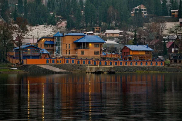 Russia Mountain Altai 2018 Quiet Spring Evening Village Iogach Shore — Stock Photo, Image