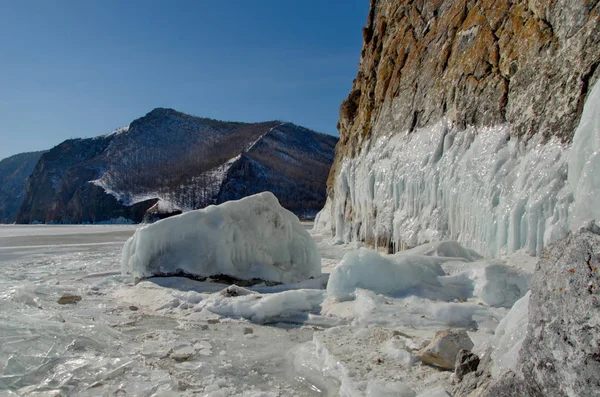 Russia Fancy Icy Rocks Lake Baikal Stock Picture