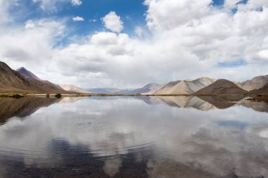 Orta Asya. Kırgızistan. Tacikistan sınırındaki Pamir arazisi yakınlarında adı bilinmeyen yüksek bir dağ gölü..