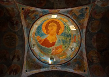 Vologda bölgesi, Rusya. Ekim 05, 2018. Ferapontov Belozersky Manastırı. Meryem 'in Doğuşu Katedrali' nin inanılmaz tablosu.