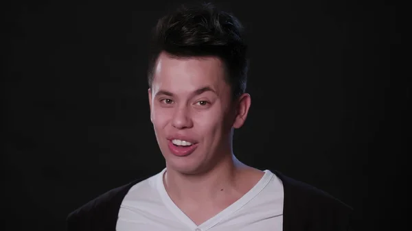 A Man Mimicing Against a Black Background — Stock Photo, Image