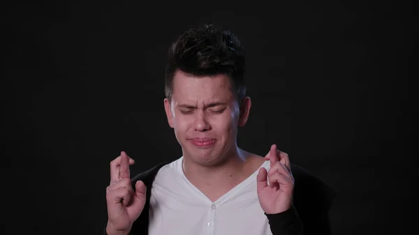 A Man Mimicing Against a Black Background — Stock Photo, Image