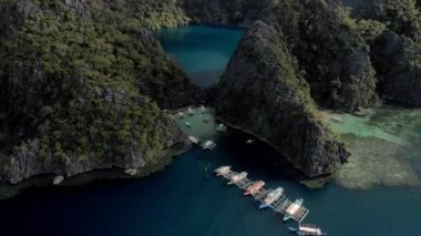 Filipinler, Palawan 'daki Coron Adası' ndaki Karst kireçtaşı kayalıkları ile birlikte turkuaz tropikal göl manzarası. UNESCO Dünya Mirası Geçici Listesi, Baracuda Gölü