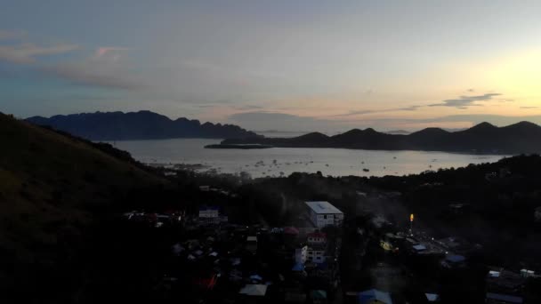 Vue Aérienne Magnifique Coucher Soleil Coloré Coron Philippines — Video