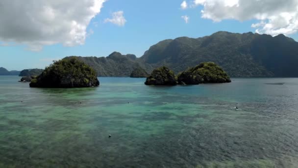 Aerial View Beautiful Small Islands Siete Pecados Coron Bay Palawan — Stock Video