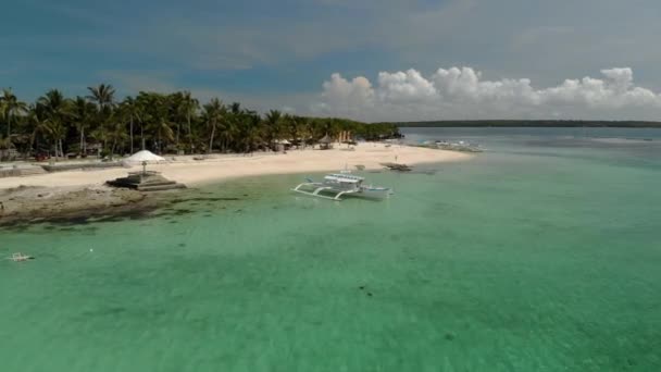 Flying Beautiful Beach Tiny Virgin Island Bantayan Cebu Philippines Aerial — Stock Video