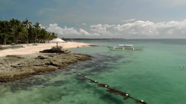 Flying Beautiful Beach Tiny Virgin Island Bantayan Cebu Philippines Aerial — Stock Video