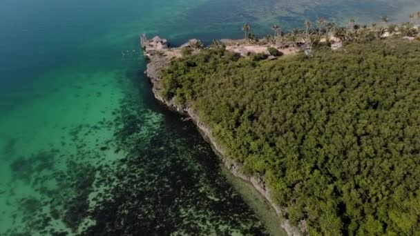 Flying Beautiful Beach Tiny Virgin Island Bantayan Cebu Philippines — Stock Video