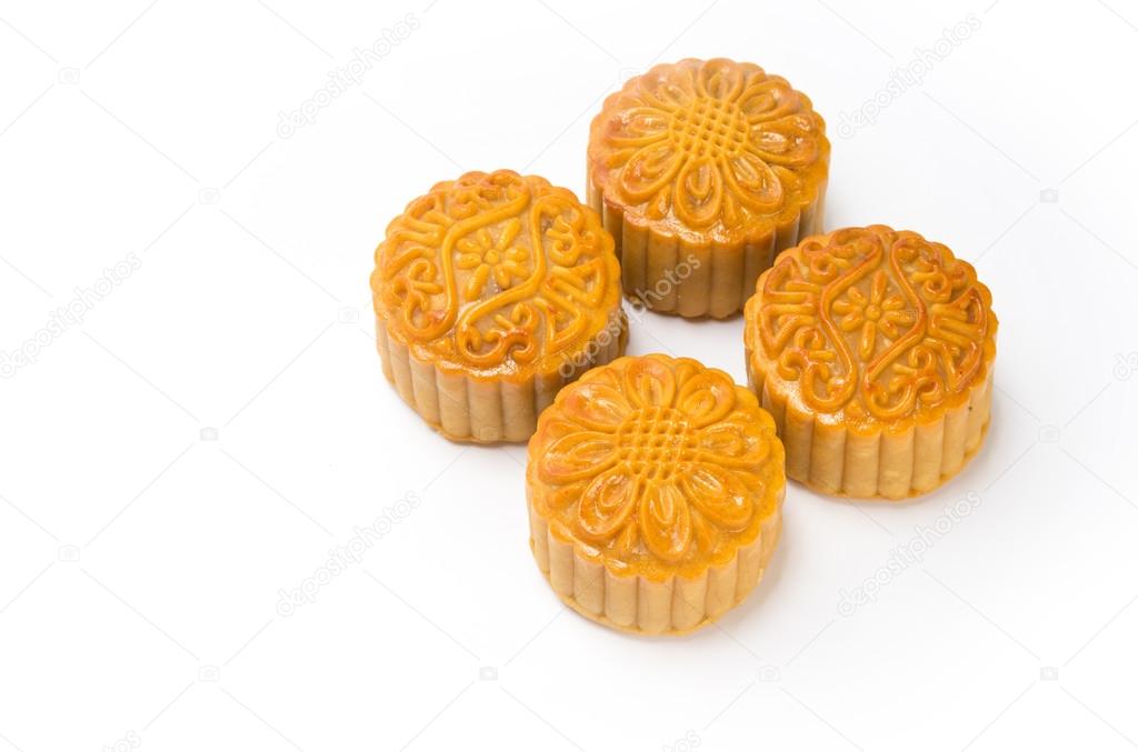 moon cakes in a Chinese mid-autumn festival on white plate