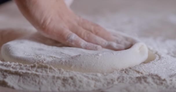 Chef preparing dough for cooking pizza in pizzeria. — ストック動画