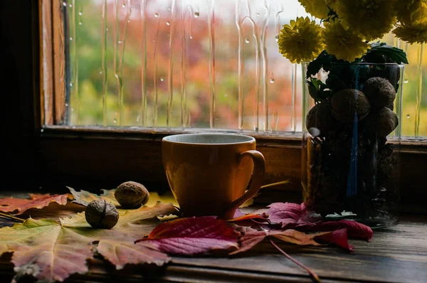 Autumn coffee and rain