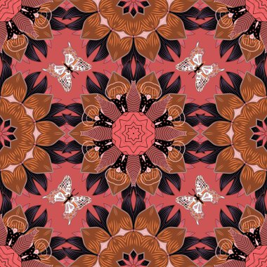 Pembe mandalalar. Pembe kelebekler. Kaleydoskop. Vektör illustation.