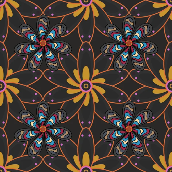 Vecteur sans couture coloré arrondi floral oriental hexagonal Mandala modèle abstrait fond — Image vectorielle