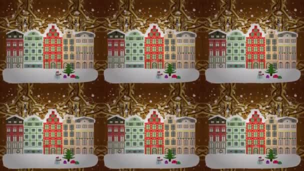 Vacanze Video Illustrazione Città Inverno Con Alberi Case Carine Paesaggio — Video Stock