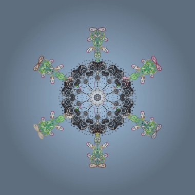 Kar tanesi süs desen. Kar taneleri arka plan. Raster resim. Arka plan üzerinde izole soyut kar taneleri ile düz tasarım. Snowflakes desen.