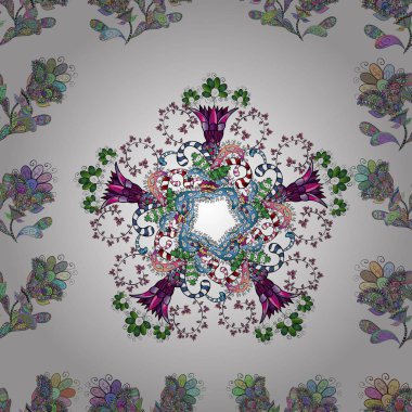 Sorunsuz çiçek desenli vektör çizim içinde. Çiçekler beyaz, tarafsız, yeşil, mavi ve siyah renkler. Bahar Tema Dikişsiz desen arka plan rengi. Düz çiçek öğeleri tasarım.