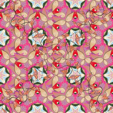 Tarafsız, bej, pembe, yeşil ve turuncu renkler. Vektör etnik mandalalar, doodle arka plan daire.