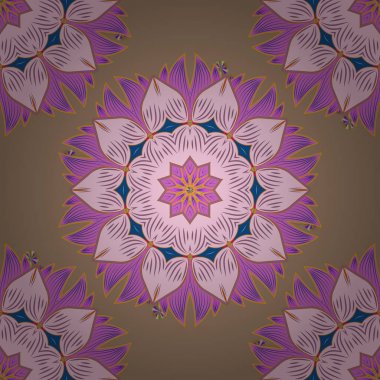 Davetiye kartı Vintage dekor elementleri bej, tarafsız, mor, pembe ve sarı renkler süsleme. Kabile, Boho, bohem tarzı, flash dövme için. Mandala renkli vektör.