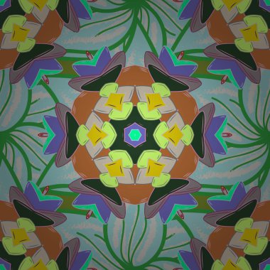 Vektör soyut stilize renkli mandala. Karmaşık Arabesque ile bir yeşil, mavi, gri, kahverengi ve mor renkler renkli..