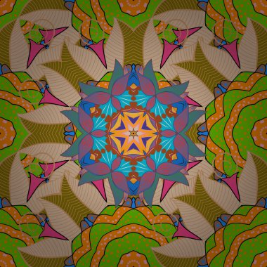 Kabile, Boho, bohem tarzı, flash dövme için. Vektör Mandala renkli. Davetiye kartı Vintage dekor elementleri bej, yeşil, kahverengi, turuncu ve mavi renkler süsleme.