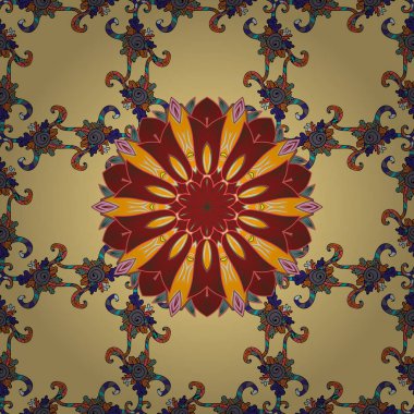 Doğu, Islam. Sarı, kırmızı, tarafsız, siyah ve mavi renkler üzerinde Mandala şekli vektör. Mandala arka plan renkli. Arapça Vintage Dekoratif süsleme.