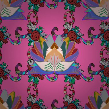 Tekstil ya da kitap kapakları, imalat, eskizler, baskı, hediye paketi ve yapıştırma kitabı için çiçeksiz arka plan. Vektör çizimi. Küçük ölçekli çiçeklerdeki basit sevimli desen.