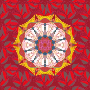 Kırmızı, pembe, kahverengi, tarafsız ve sarı renkler. Renkli mandalalar öğesi. Vektör çizim.