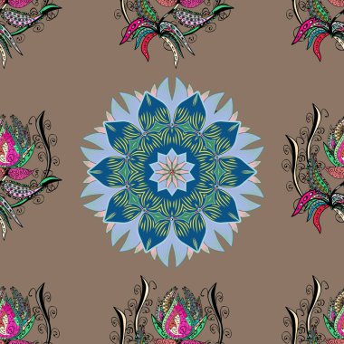 Soyut mandala kutsal geometri tasarlamak bej, mavi, siyah, yeşil ve nötr renkler renkli vektör.