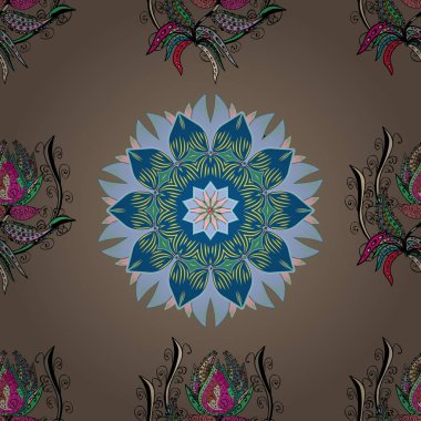 Islam, Arapça, Indian, Osmanlı motifleri bej, mavi, siyah, yeşil ve nötr renkler. Çiçek Mandala seamless modeli. Vektör etnik Oriental daire süsleme.