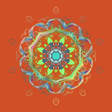 Vektör çizim. Bokeh turuncu, yeşil, mavi, tarafsız ve beiges ve kar taneleri ile dekoratif Noel arka plan.