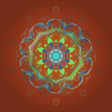 Vektör çizim. Sihirli turuncu, yeşil, mavi, tarafsız ve bej tatil yıldız ve düşen kar taneleri ile arka plan. Noel turuncu, yeşil, mavi, tarafsız ve beiges.