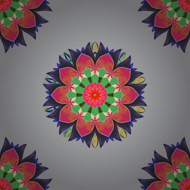 Birçok yaprakları çiçek ile kutsal geometrik vektör simgesi. Gri, pembe, yeşil, mor ve nötr renkler renkli mandala logo.