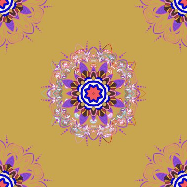 EPS 10. Sarı, pembe, mor, tarafsız ve mavi. Vektör Mandala el ile çizilmiş öğeleri ve Arapça, Hint, Türk, pakistan, Osmanlı motifleri çiçeklenir. Porselen, seramik, çanak çömlek için görüntü.