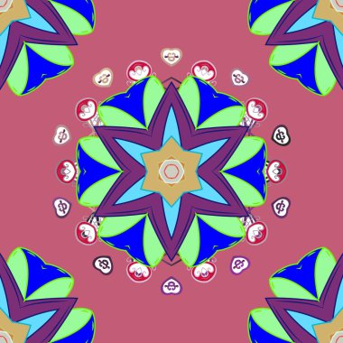 Düğün kartı illüstrasyon vektör desen. Pembe, mavi, yeşil, mor ve bej renkler Vintage dekoratif unsur. Renkli mandala davetle.