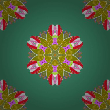 Vektör çiçek düğün dekoratif öğeler. Dikişsiz desen mehndi çiçek dantel buta dekorasyon öğeleri yeşil, kırmızı, tarafsız, sarı ve pembe renkler.